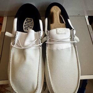Hey Dude Men's White and Black Loafers